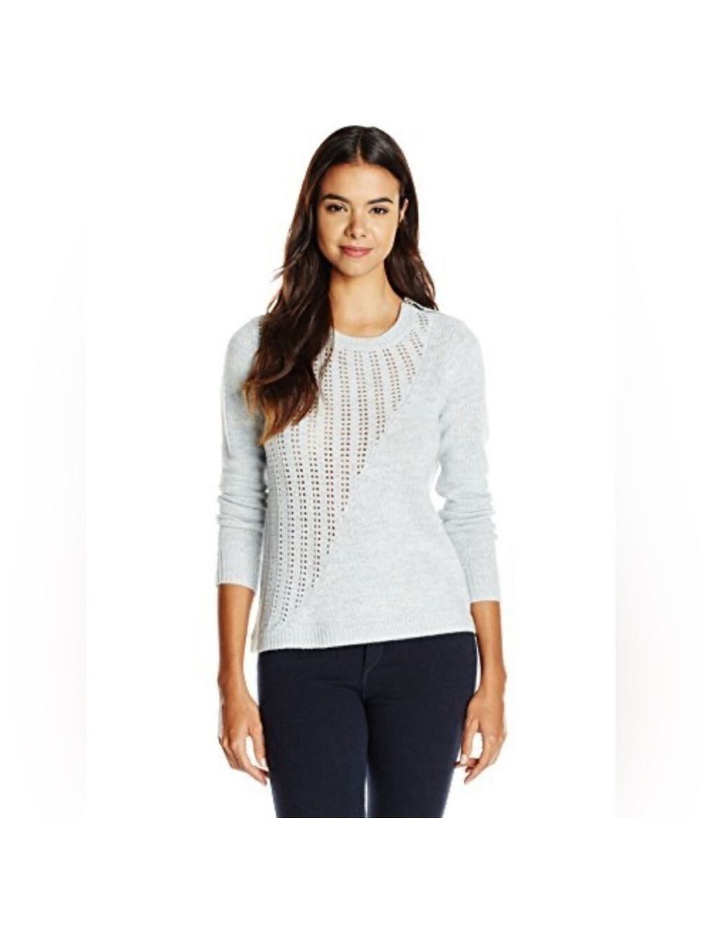 Rebecca Taylor Mixed Knit Crew Neck Sweater Wool Cashmere SZ XS Heather Grey